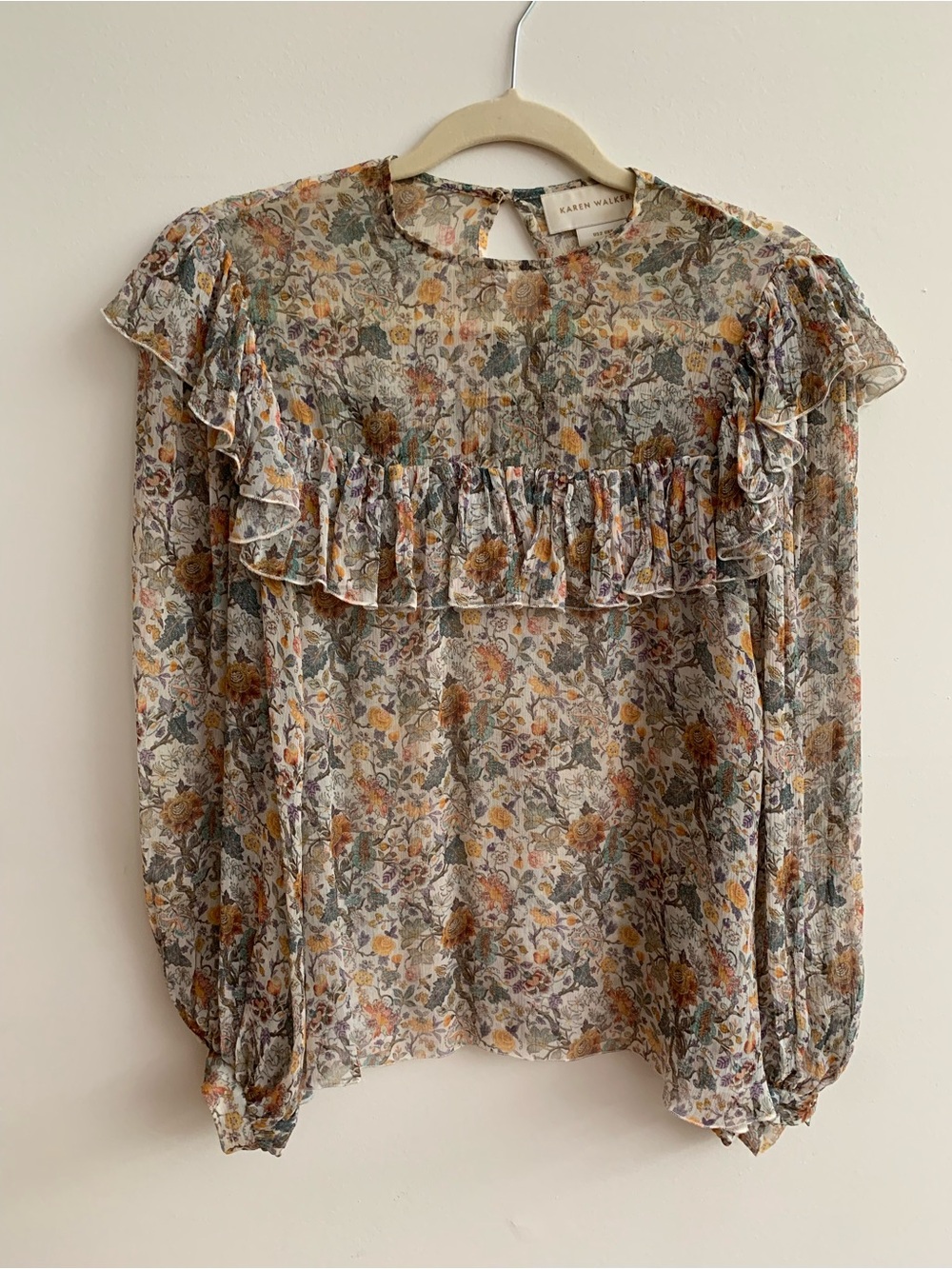 Karen Walker Sheer Floral Ruffle Blouse